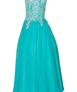 Cinderella Couture Girls Long A-line Chiffon Dress With Beaded Lace Bodice