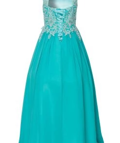 Cinderella Couture Girls Long A-line Chiffon Dress With Beaded Lace Bodice