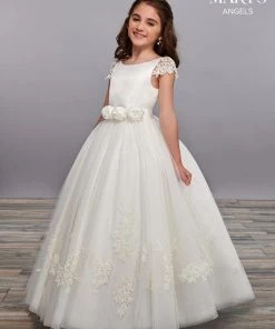 Mary's Bridal Angels Collection Flower Girl Dresses Girls Long A-line Dress With Lace Sleeves By Mary's Bridal MB9060