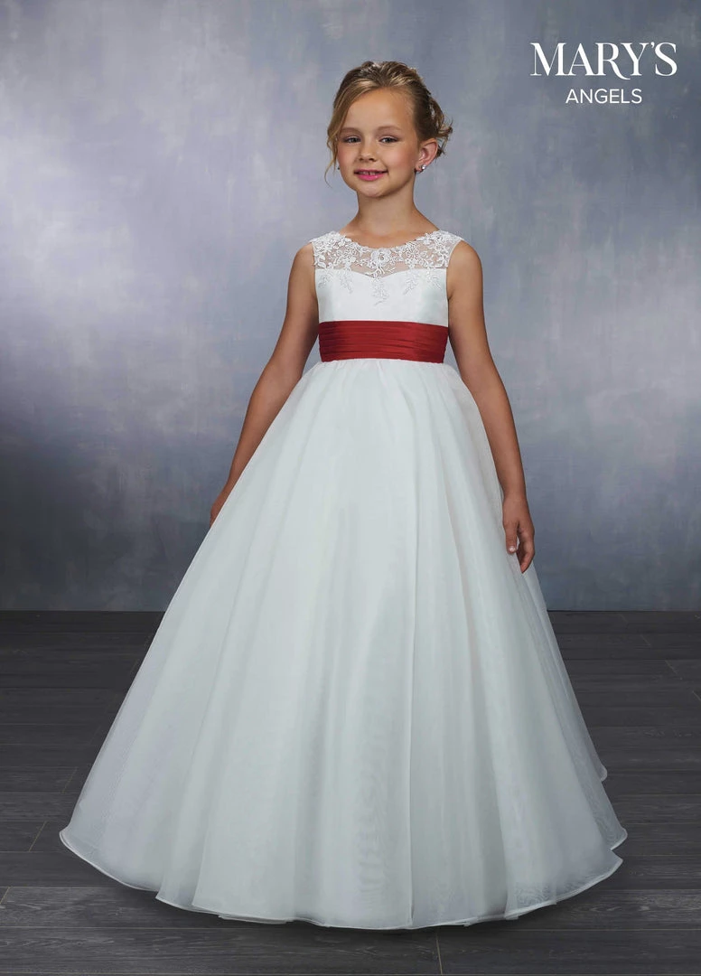 Mary's Bridal Angels Collection Girls Long A-line Lace Bodice Dress By Mary's Bridal MB9042 Flower Girl Dresses 3 Mary's Bridal Angels Collection Girls Long A-line Lace Bodice Dress By Mary's Bridal MB9042 Flower Girl Dresses