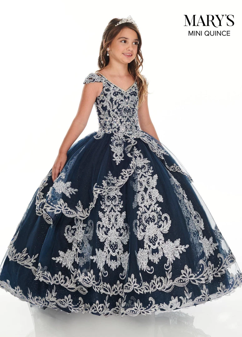 Mary's Bridal Mini Quince Collection Girls Long Applique Off Shoulder Dress By Mary's Bridal MQ4018 3 Mary's Bridal Mini Quince Collection Girls Long Applique Off Shoulder Dress By Mary's Bridal MQ4018