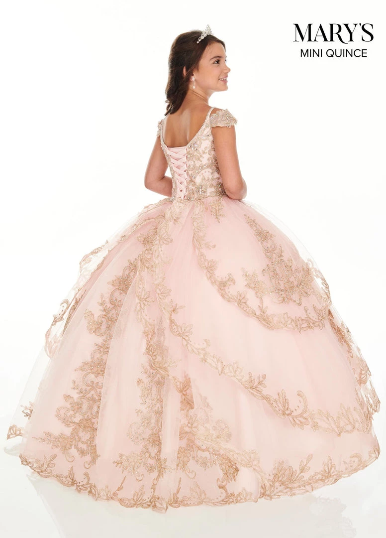 Mary's Bridal Mini Quince Collection Girls Long Applique Off Shoulder Dress By Mary's Bridal MQ4018 7 Mary's Bridal Mini Quince Collection Girls Long Applique Off Shoulder Dress By Mary's Bridal MQ4018