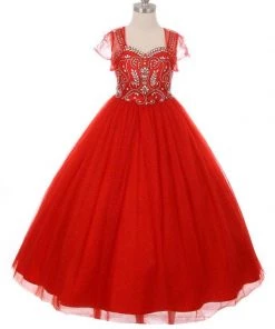 Cinderella Couture Girls Long Bead Bodice Sleeveless Dress With Bolero Jacket Kids