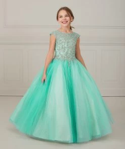 Tiffany Princess By House Of Wu Girls Long Beaded Cap Sleeve Dress By Tiffany Princess 13647 Kids