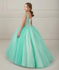 Tiffany Princess By House Of Wu Girls Long Beaded Cap Sleeve Dress By Tiffany Princess 13647 Kids