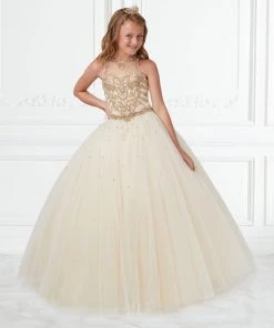 Tiffany Princess By House Of Wu Girls Long Beaded Illusion Dress By Tiffany Princess 13593