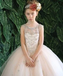 Calla Collection Flower Girl Dresses Girls Beaded Long Illusion Dress By Calla KY220