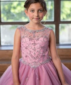 Calla Collection Flower Girl Dresses Girls Beaded Long Illusion Dress By Calla KY220