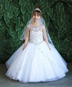 Calla Collection Flower Girl Dresses Girls Beaded Long Illusion Dress By Calla KY220