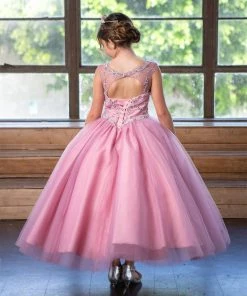 Calla Collection Flower Girl Dresses Girls Beaded Long Illusion Dress By Calla KY220