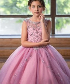 Calla Collection Flower Girl Dresses Girls Beaded Long Illusion Dress By Calla KY220