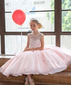 Calla Collection Flower Girl Dresses Girls Beaded Long Illusion Dress By Calla KY220