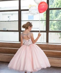 Calla Collection Flower Girl Dresses Girls Beaded Long Illusion Dress By Calla KY220