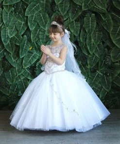 Calla Collection Flower Girl Dresses Girls Beaded Long Illusion Dress By Calla KY220