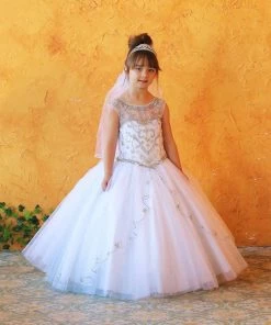 Calla Collection Flower Girl Dresses Girls Beaded Long Illusion Dress By Calla KY220