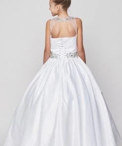 Girls Long Beaded Satin Dress By Cinderella Couture 5047
