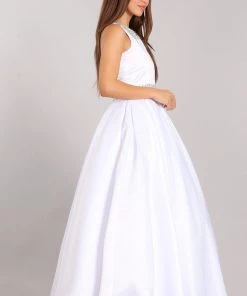 Girls Long Beaded Satin Dress By Cinderella Couture 5047