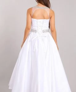 Cinderella Couture Girls Long Beaded Sleeveless Satin Dress With Pockets Flower Girl Dresses