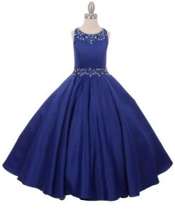 Cinderella Couture Girls Long Beaded Sleeveless Satin Dress With Pockets Flower Girl Dresses