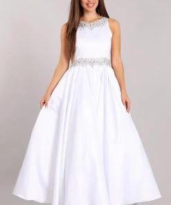 Cinderella Couture Girls Long Beaded Sleeveless Satin Dress With Pockets Flower Girl Dresses
