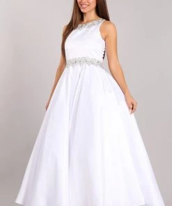 Cinderella Couture Girls Long Beaded Sleeveless Satin Dress With Pockets Flower Girl Dresses