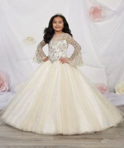 Tiffany Princess By House Of Wu Girls Long Bell Sleeve Glitter Dress By Tiffany Princess 13531