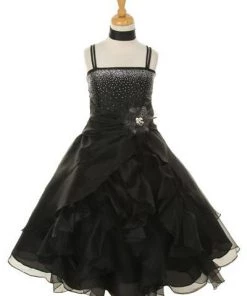Cinderella Couture Girls Long Black Dresses With Scarf And Ruffled Skirt