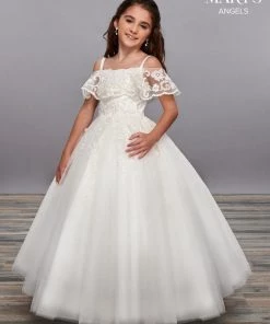 Mary's Bridal Angels Collection Girls Long Cold Shoulder Lace Dress By Mary's Bridal MB9059