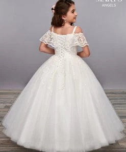 Mary's Bridal Angels Collection Girls Long Cold Shoulder Lace Dress By Mary's Bridal MB9059