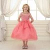 Calla Collection Flower Girl Dresses Girls Long Coral Lace Bodice Dress With Bow By Calla KD2461