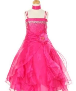 Cinderella Couture Girls Long Dresses With Scarf And Ruffled Skirt - 13 Colors 10 Cinderella Couture Girls Long Dresses With Scarf And Ruffled Skirt - 13 Colors