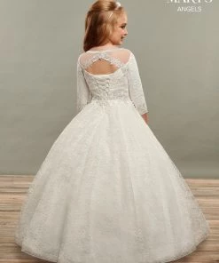Mary's Bridal Angels Collection Girls Long Embroidered 3/4 Sleeve Dress By Mary's Bridal MB9072