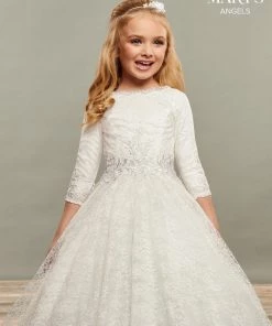 Mary's Bridal Angels Collection Girls Long Embroidered 3/4 Sleeve Dress By Mary's Bridal MB9072