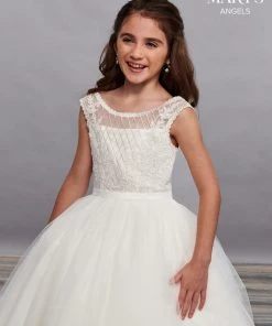 Mary's Bridal Angels Collection Flower Girl Dresses Girls Long Applique Cap Sleeve Dress By Mary's Bridal MB9061