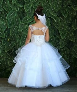 Calla Collection Girls Layered Long Lace Applique Dress By Calla KY222 Flower Girl Dresses