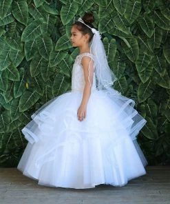 Calla Collection Girls Layered Long Lace Applique Dress By Calla KY222 Flower Girl Dresses