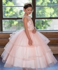 Calla Collection Girls Layered Long Lace Applique Dress By Calla KY222 Flower Girl Dresses