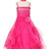 Cinderella Couture Kids Girls Long Fuchsia Dresses With Scarf And Ruffled Skirt