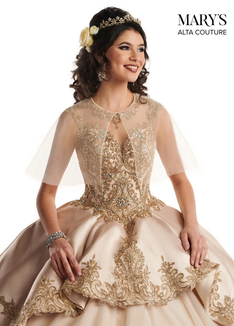 Mary's Bridal Mini Quince Collection Girls Long Gold Applique Illusion Dress By Mary's Bridal MQ4014 Flower Girl Dresses 15 Mary's Bridal Mini Quince Collection Girls Long Gold Applique Illusion Dress By Mary's Bridal MQ4014 Flower Girl Dresses