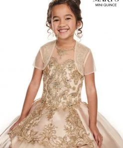 Mary's Bridal Mini Quince Collection Girls Long Gold Applique Illusion Dress By Mary's Bridal MQ4014 Flower Girl Dresses 18 Mary's Bridal Mini Quince Collection Girls Long Gold Applique Illusion Dress By Mary's Bridal MQ4014 Flower Girl Dresses