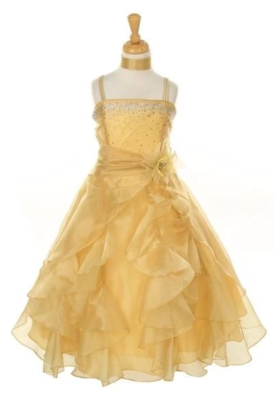 Cinderella Couture Kids Girls Long Gold Dresses With Scarf And Ruffled Skirt 3 Cinderella Couture Kids Girls Long Gold Dresses With Scarf And Ruffled Skirt