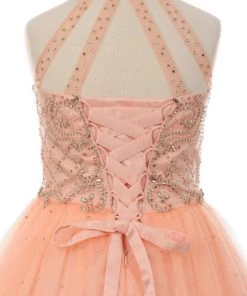 Cinderella Couture Flower Girl Dresses Girls Long Halter Dress With Beaded Illusion Bodice