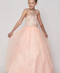 Cinderella Couture Flower Girl Dresses Girls Long Halter Dress With Beaded Illusion Bodice