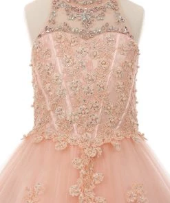 Cinderella Couture Kids Girls Floral Applique Long Halter Dress