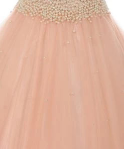 Cinderella Couture Girls Pearl Beaded Long Halter Formal Dress