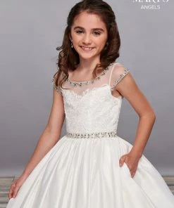 Mary's Bridal Angels Collection Girls Long Illusion Cap Sleeve Dress By Mary's Bridal MB9054 9 Mary's Bridal Angels Collection Girls Long Illusion Cap Sleeve Dress By Mary's Bridal MB9054
