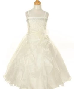 Cinderella Couture Girls Long Ivory Dresses With Scarf And Ruffled Skirt Kids