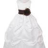Cinderella Couture Girls Long Ivory Pick-Up Dress With Brown Floral Sash 1 Cinderella Couture Girls Long Ivory Pick-Up Dress With Brown Floral Sash