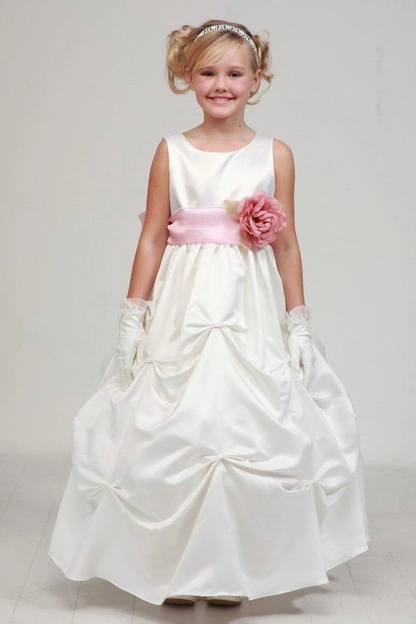 Cinderella Couture Flower Girl Dresses Girls Long Ivory Pick-Up Dress With Burgundy Floral Sash 4 Cinderella Couture Flower Girl Dresses Girls Long Ivory Pick-Up Dress With Burgundy Floral Sash