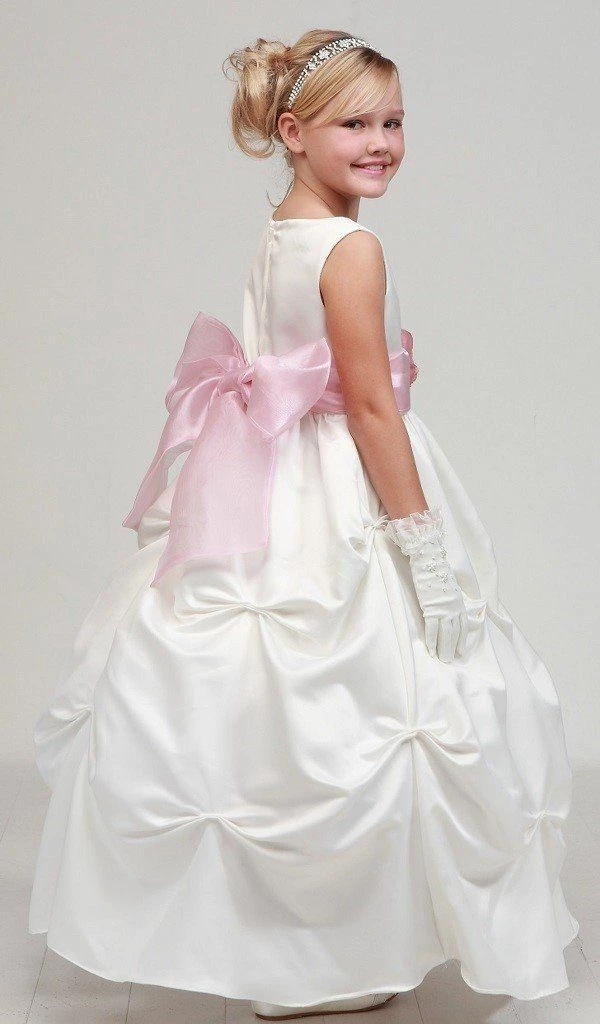 Cinderella Couture Flower Girl Dresses Girls Long Ivory Pick-Up Dress With Burgundy Floral Sash 5 Cinderella Couture Flower Girl Dresses Girls Long Ivory Pick-Up Dress With Burgundy Floral Sash